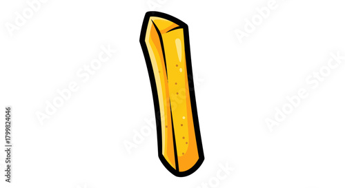 Single golden french fry standing upright on a white background.