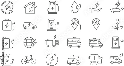 Mega Set of Hand Drawn Green Energy and Eco Friendly Doodle Outline Icons Vector Illustration