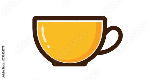 Simple Yellow Tea Cup with Brown Outline.