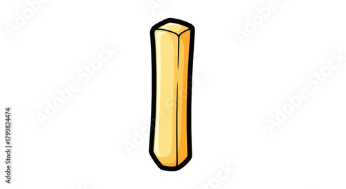 Single golden french fry isolated on white background for fast food.