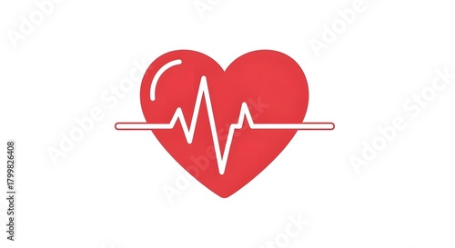 Red Heart with Heartbeat Line Vector Icon