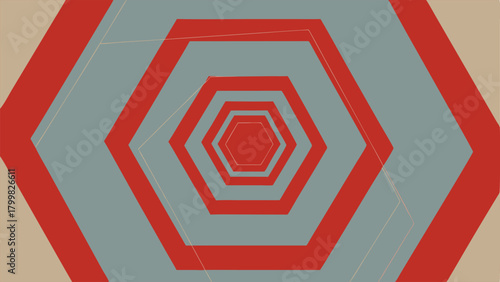 Red Hexagonal Tunnel Abstract Geometric Background With Faint Lines pattern shape