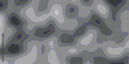 Dynamic abstract topographic map contours in shades of grey with subtle purple outlines creating an irregular, flowing, and organic pattern for digital backgrounds and textures