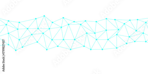 Abstract digital network with interconnected blue nodes and lines on a clean white surface. Network technology background with dots and lines for desktop. BLUE and white geometric background