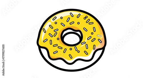 Delicious Yellow Frosted Donut with Sprinkles Illustration.