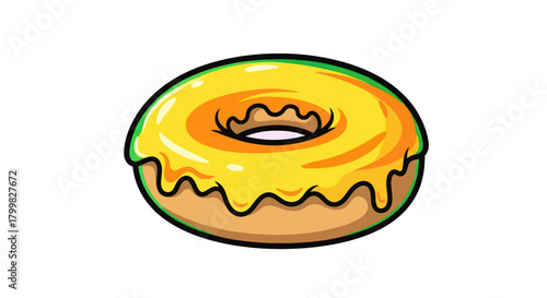 Delicious Yellow Glazed Donut Isolated on White Background.