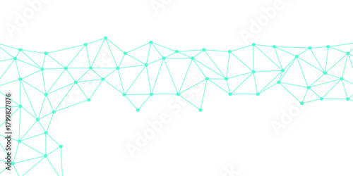 Abstract digital network with interconnected blue nodes and lines on a clean white surface. Network technology background with dots and lines for desktop. BLUE and white geometric background