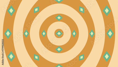 Retro Geometric Concentric Circles with Diamond Shapes Pattern abstract background