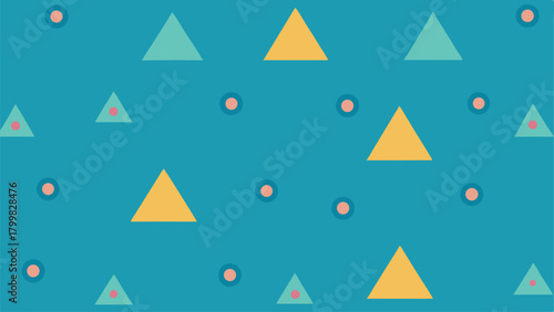 Scattered Triangles and Circles on Teal Background Simple Geometric Pattern abstract shape