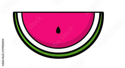 Fresh watermelon slice with vibrant pink flesh and black seed, summer fruit.