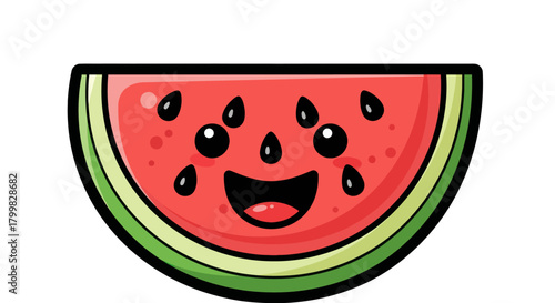 Happy Watermelon Slice Cartoon Illustration with Seeds and Smile.