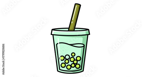 Hand drawn illustration of a refreshing bubble tea drink.