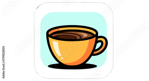 Illustration of a Yellow Coffee Cup with Dark Coffee on a Light Blue Background.