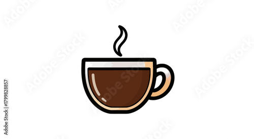Illustration of a steaming cup of coffee with a simple design.