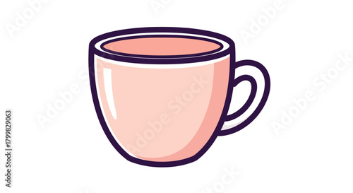Illustration of a pink teacup with a dark outline and handle.