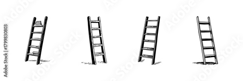 Ladder Doodle Sketch Set. Climbing, Progress, And Achievement Symbolism In Hand Drawn Style Collection. Concept Of Growth And Success. Hand Drawn Isolated Vector Illustration