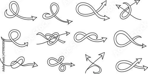 Collection of hand drawn doodle arrows and curvy lines in a sketchy style