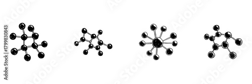 Molecule Structure Doodle Sketch Set. Chemical Bonding And Molecular Geometry In Hand Drawn Style Collection. Scientific Illustration For Chemistry Education. Isolated Vector Illustration