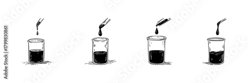 Test Tubes With Droppers Doodle Sketch Set. Chemical Experimentation And Liquid Analysis In Hand Drawn Style Collection. Scientific Research And Laboratory Illustration. Isolated Vector Illustration