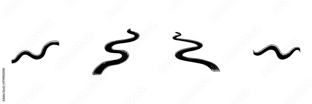 Obraz premium Wavy Line Doodle Sketch Set. Abstract Curved Pathways And Flowing Patterns In Hand Drawn Style Collection. Artistic Expression And Creative Design Elements. Isolated Vector Illustration