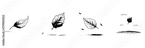 Falling Leaves Doodle Sketch Set. Seasonal Change And Nature'S Cycle In Hand Drawn Style Collection. Autumn Transition And Environmental Illustration. Isolated Vector Illustration