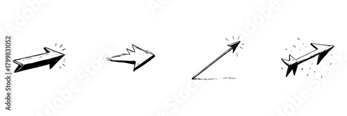Dynamic Arrow Doodle Sketch Set. Directional Movement And Progress Indication In Hand Drawn Style Collection. Navigation And Growth Symbols. Isolated Vector Illustration
