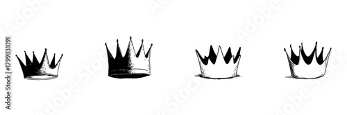 Crown Doodle Sketch Set. Royalty, Leadership, And Authority Symbols In Hand Drawn Style Collection. Elegant And Regal Design Elements. Isolated Vector Illustration
