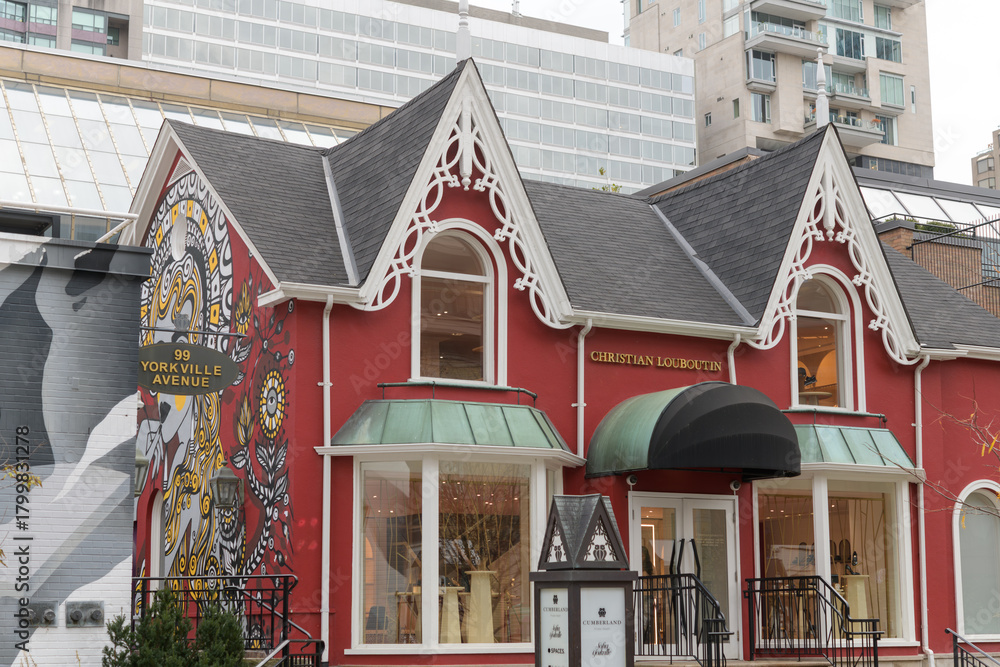 Naklejka premium wide view of Christian Louboutin Yorkville, a shoe store, located at 99 Yorkville Av, 2nd Floor, Toronto