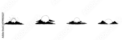 Sunrise And Sunset Doodle Sketch Set. Day And Night Transition, Nature Cycle, And Time Passage In Hand Drawn Style Collection. Atmospheric Phenomena. Hand Drawn Isolated Vector Illustration