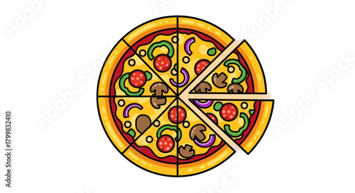 Delicious pizza with various toppings and several slices ready to eat.