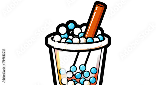 Delicious refreshing bubble tea drink with tapioca pearls and straw.