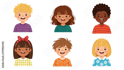 Cheerful Diverse Group of Young Children Avatars Smiling Portraits Collection