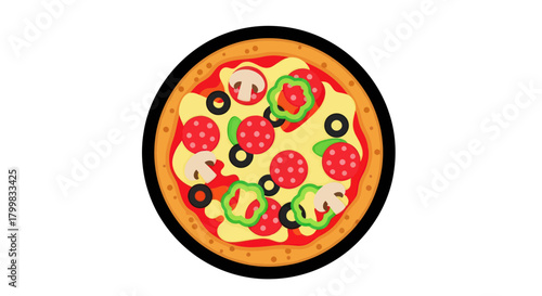 Delicious pizza with pepperoni mushrooms olives and green peppers.