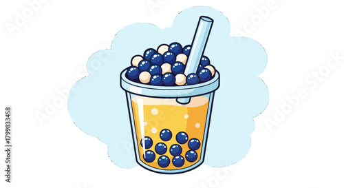 Delicious Refreshing Bubble Tea Drink with Tapioca Pearls.