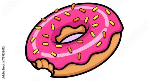 Delicious Pink Frosted Donut with Colorful Sprinkles.