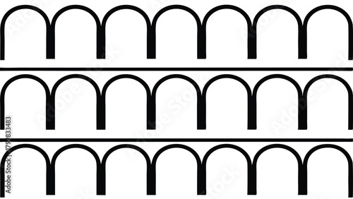 Three Rows of Black Arches Against a White Background architectural architecture