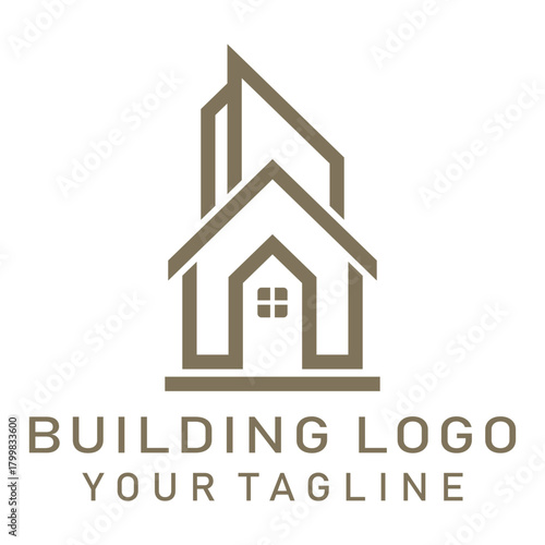 Building logo design, residential real estate construction symbol.