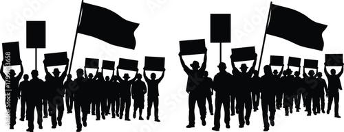 Protest, demonstration, activism, political rally, social movement, civil rights, freedom, unity, people power, public gathering, silhouette crowd, banners, flags, advocacy, justice, equality,
