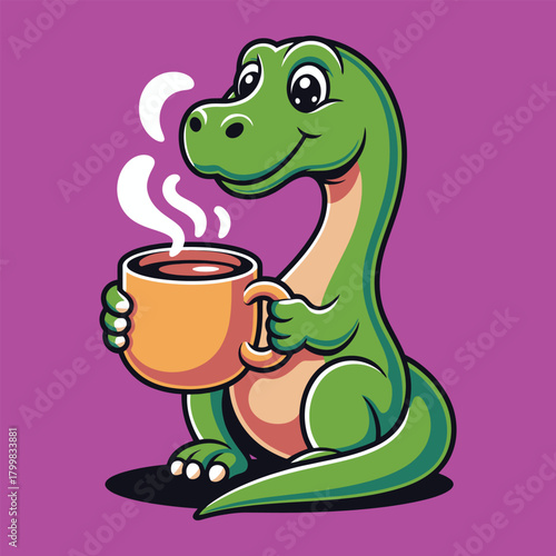 Dinosaur drinking coffee