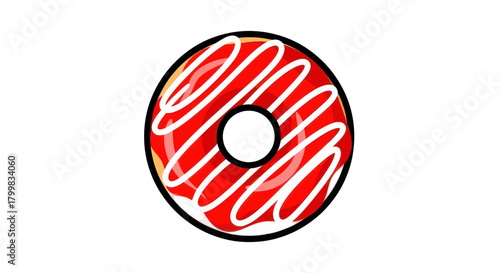 Delicious Red Donut with White Icing Swirls.