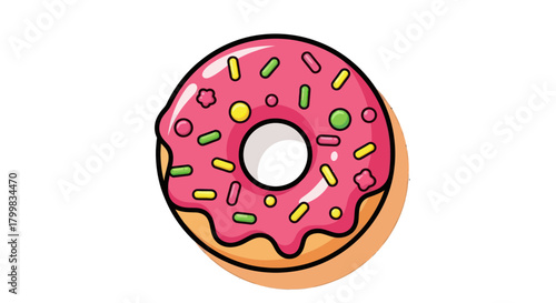 Delicious pink frosted donut with colorful sprinkles sweet treat.