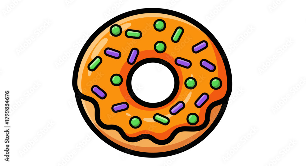 Obraz premium Delicious Orange Frosted Donut with Colorful Sprinkles.