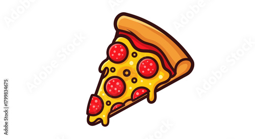 Delicious Pepperoni Pizza Slice with Melted Cheese Cartoon.