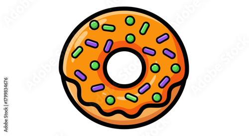 Delicious Orange Frosted Donut with Colorful Sprinkles.