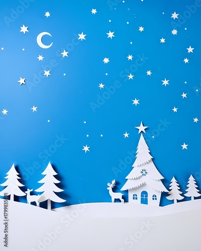 A magical winter wonderland, handcrafted with delicate paper, depicts a festive scene. This enchanting creation brings the magic of Christmas and a serene atmosphere.