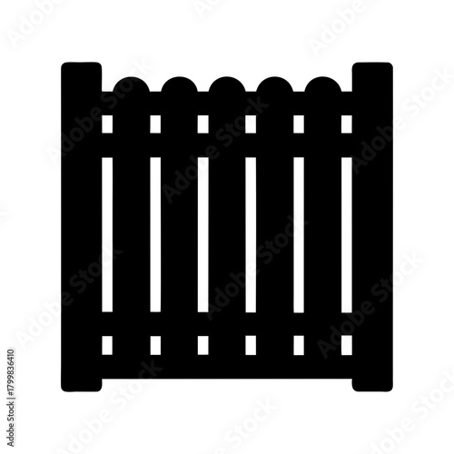 Black silhouette of a picket fence icon, simple design Vector, illustration
