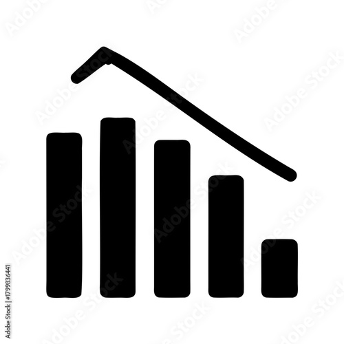 Graph showing business decline with a downward arrow icon Vector, illustration