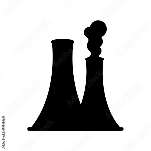 Industrial cooling towers silhouette with smoke emission Vector, illustration