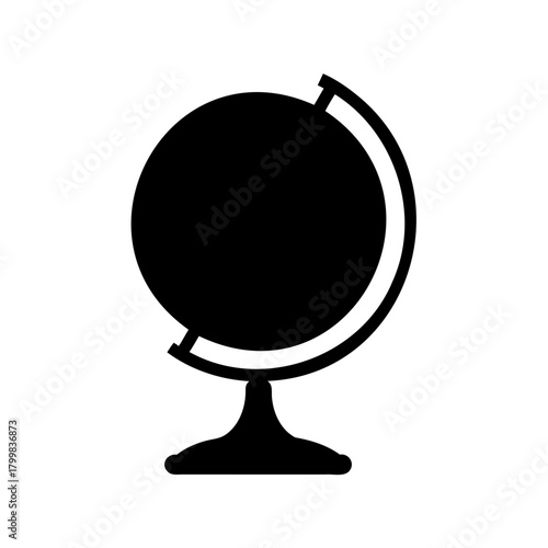 Black silhouette icon of a globe on a stand, isolated. Vector, illustration