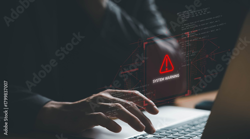 Wallpaper Mural Close up shot of people point to access to personal data and document with warning sign as concept of data breach or attack from hacker or spyware. Data security concept. Torontodigital.ca